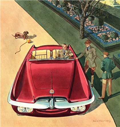 Dodge Firearrow I (Ghia), 1953 - Illustration: Leslie Saalburg -  Esquire magazine (UK edition), August 1954