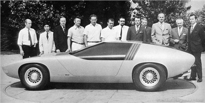 The Opel Design team with the Opel CD concept which was shown at the 1969 Frankfurt Motor Show (Chuck Jordan third from right)