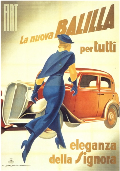 1934 Fiat 508 Balilla Ad illustrated by Marcello Dudovich