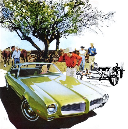 1971 Pontiac Firebird Esprit - 'The Ranch': Art Fitzpatrick and Van Kaufman - One of our last ads for Pontiac. Somebody convinced the company that photography was cheaper. Wrong. The next year's photo campaign cost nearly twice as much per illustration.