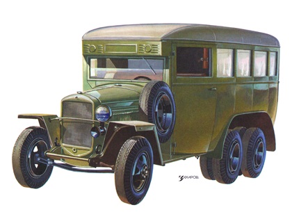 ГАЗ–05-193 (Штабной автобус на шасси грузовика ГАЗ–ААА), 1936–1945 – Рисунок А. Захарова / Из коллекции «За рулём» 1985-5(6)