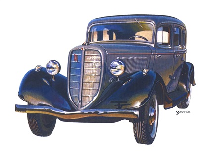 ГАЗ–М1, 1936–1943 – Рисунок А. Захарова / Из коллекции «За рулём» 1982-2