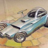 This illustration of Ed Roth's Orbitron was drawn in pastel by Ed "Newt" Newton in 1964.