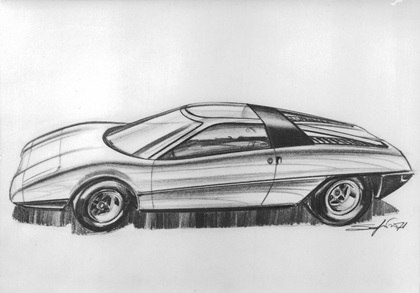 Ford GT-70 Turin Concept (Ghia), 1971 – Press sketch by Filippo Sapino