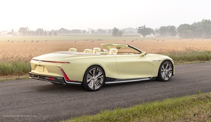 Rear 3/4 view of Cadillac SOLLEI concept vehicle in Manila Cream