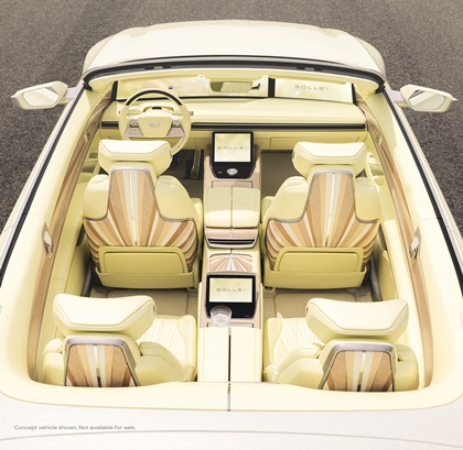Birds eye view of Cadillac SOLLEI concept vehicle with bespoke Sola Yellow Iridescent interior
