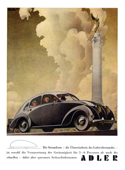 Adler 2.5 Liter (1938): Advertising Art by Bernd Reuters - Stromlinie im März