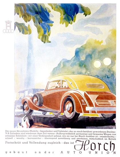 Horch Stromlinien-Modelle V8 (1934): Advertising Art by Bernd Reuters
