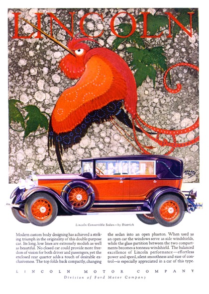 Lincoln Ad (1928): Convertible Sedan by Dietrich - Illustrated by Stark Davis