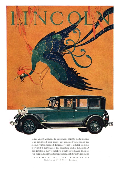 Lincoln Ad (1928): Limousine by Dietrich - Illustrated by Stark Davis