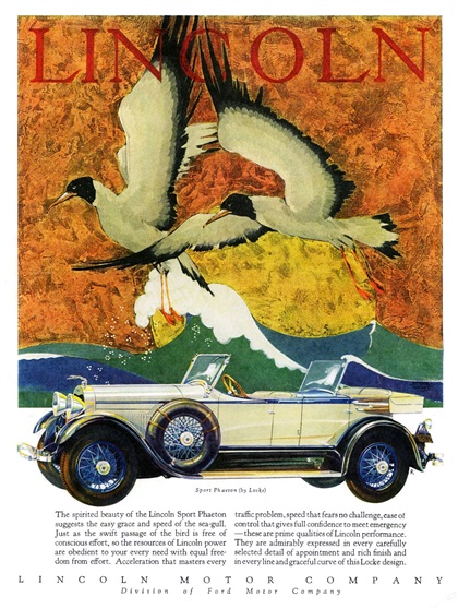 Lincoln Ad (1928): Sport Phaeton by Locke - Illustrated by Stark Davis