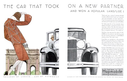 Hupmobile Advertising Art by Bernard Boutet de Monvel (June, 1929): Tailleur by Lanvin... Car by Hupmobile