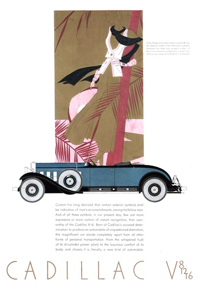 Cadillac V-16 Ad (1931): Roadster, with coachwork by Fleetwood - Illustrated by Leon Benigni