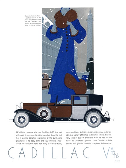 Cadillac V-16 Ad (1931): Town Brougham, with coachwork by Fleetwood - Illustrated by Leon Benigni