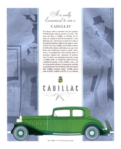 Cadillac V-12 Ad (March, 1932): Five-Passenger Coupe - Illustrated by Robert Fawcett