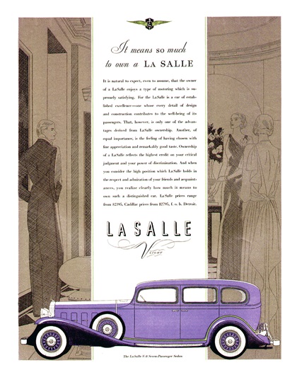 LaSalle V-8 Ad (1932): Seven-Passenger Sedan - Illustrated by Robert Fawcett
