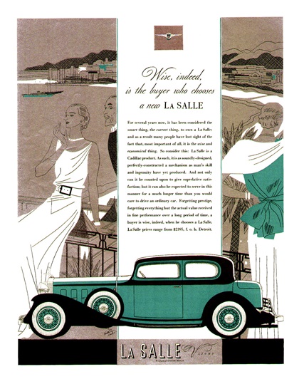 LaSalle V-8 Ad (1932): Town Coupe - Illustrated by Robert Fawcett
