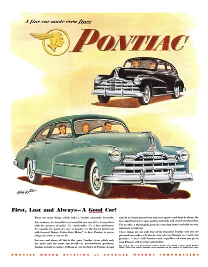 Pontiac DeLuxe Streamliner Sedan-Coupe/4-door Sedan Ad (September, 1948): First, Last and Always — A Good Car!