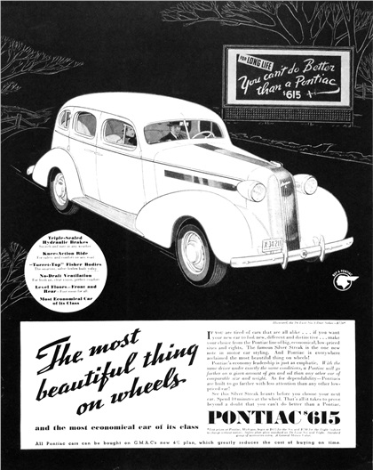 Pontiac De Luxe Six 4-Door Sedan Ad (January, 1936): The Most Beautifil Thing on Wheels