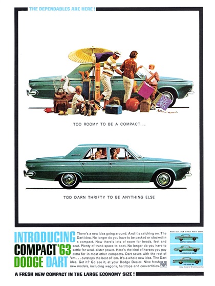 Dodge Dart 270 4-Door Sedan Ad (November, 1963): The dependables are here! - Too romy to be a compact... too darn thrifty to be anything else