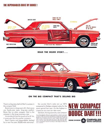 Dodge Dart Ad (1963): The dependables built by Dodge! - Read the inside story... on the big compact that's selling big