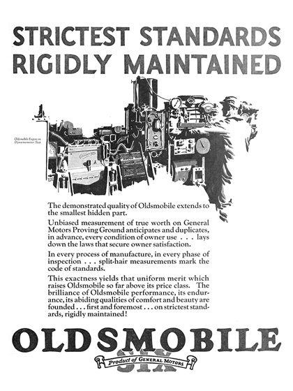 Oldsmobile Six Ad (November, 1926): Strictest Standards Rigidly Maintained - Illustrated by Fred Cole
