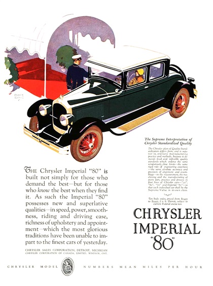 Chrysler Imperial "80" Ad (December, 1926): Coupe - Illustrated by Frank Quail
