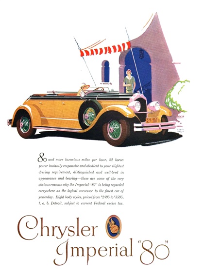 Chrysler Imperial "80" Ad (May, 1927): Dual-Cowl Phaeton - Illustrated by Frank Quail