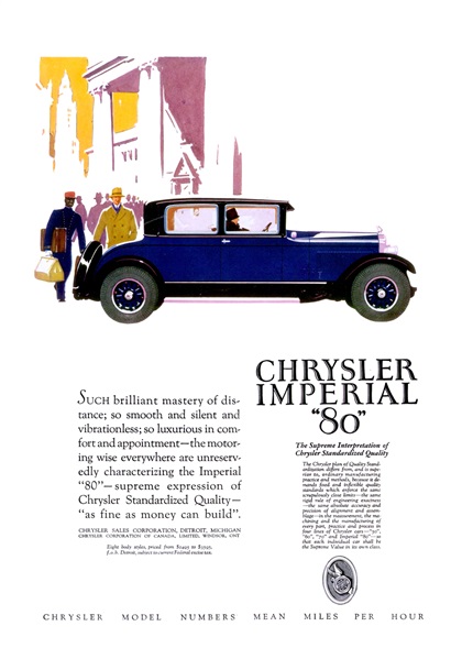 Chrysler Imperial "80" Ad (March, 1927): Coupe - Illustrated by Frank Quail