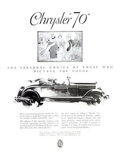 Chrysler "70" Ad (May, 1927) - Illustrated by Fred Cole and Edwin Dahlberg