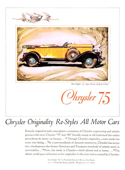 Chrysler "75" Sport Phaeton Ad (September, 1928) - Illustrated by Fred Cole