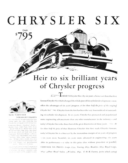 Chrysler Six Coupe Ad (September, 1930) - Illustrated by Fred Cole