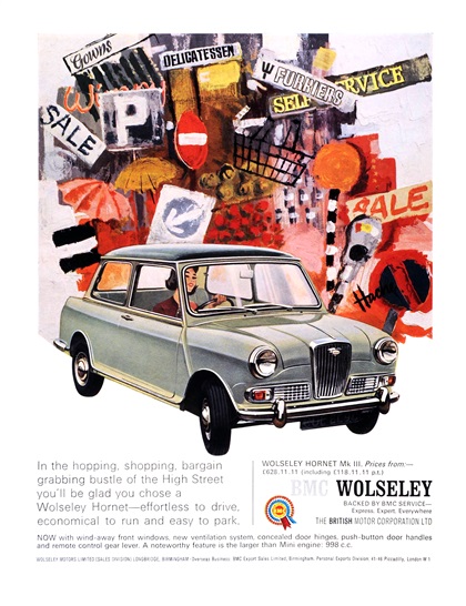 BMC Wolseley Hornet Mk III Advertising (1967): Illustrated by Hache