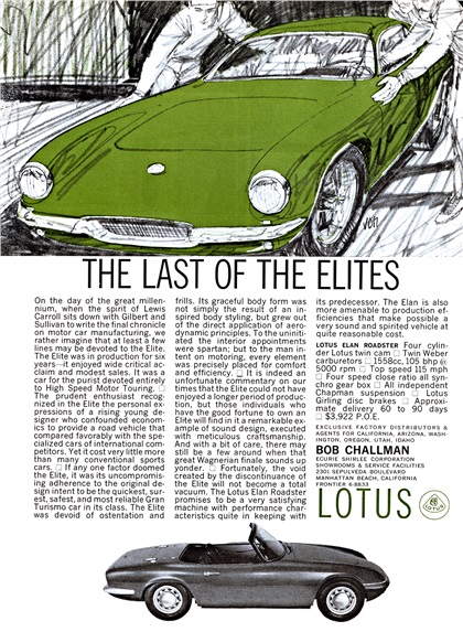 Lotus Elan Roadster and Elite Coupe Ad (1964) - The last of the Elites