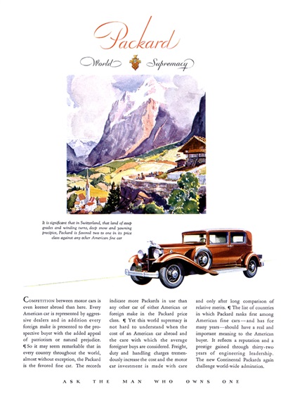 Packard Twin Six Model 905 Club Sedan Ad (November, 1931): Switzerland