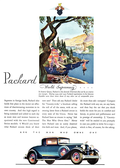 Packard Eight Coupe Ad (January, 1932): Greece
