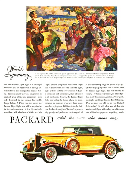 Packard Light Eight Convertible Coupe Ad (April–May, 1932): Madrid, Spain