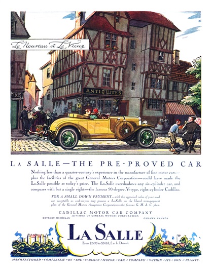 Cadillac/LaSalle Ad (July, 1927): Le Nouveau et Le Vieux - Illustrated by Edward A. Wilson