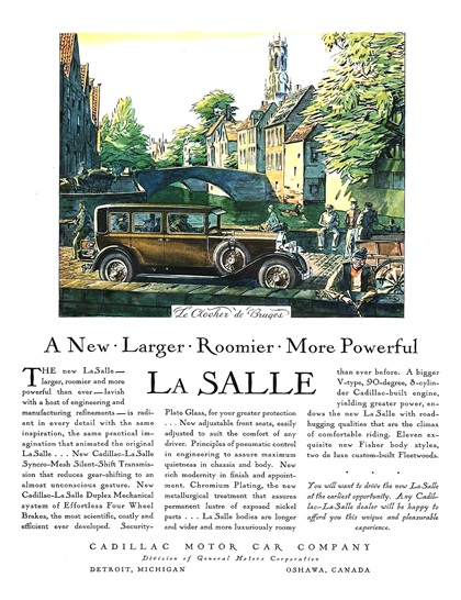 Cadillac/LaSalle Ad (September, 1928): Le Clocher de Bruges - Illustrated by Edward A. Wilson