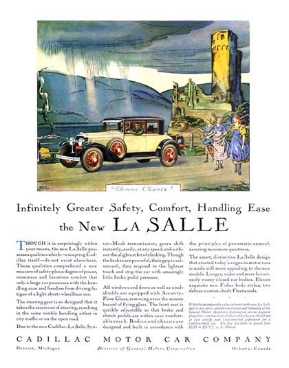 Cadillac/LaSalle Ad (December, 1928): Bonne Chance! - Illustrated by Edward A. Wilson