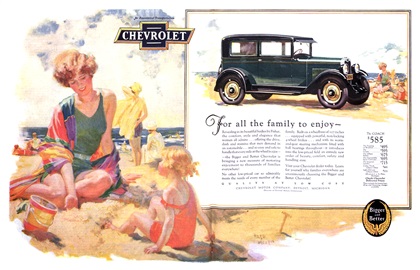 Chevrolet Ad (June, 1928): For all the family to enjoy - Illustrated by Fred Mizen