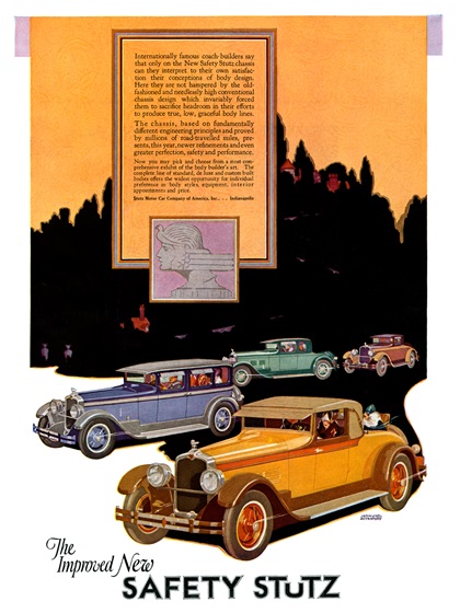 Stutz Advertising Art by Edmund Davenport (1927): The Improved New Safety Stutz