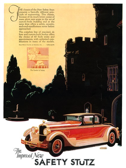 The Improved New Safety Stutz Ad (April, 1927): Vertical Eight Coupe - Illustrated by Edmund Davenport
