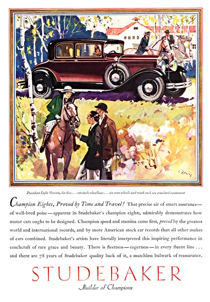Studebaker President Eight Victoria for Five Ad (1930) - Illustrated by Harry Laverne Timmins