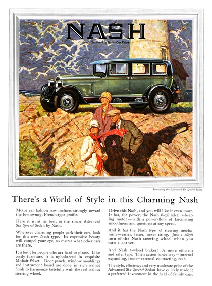 Nash Advanced Six Special Sedan Ad (June, 1927): There's a World of Style in this Charming Nash