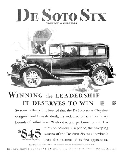 DeSoto Six Ad (December, 1928): Winning the leadership it deserves to win