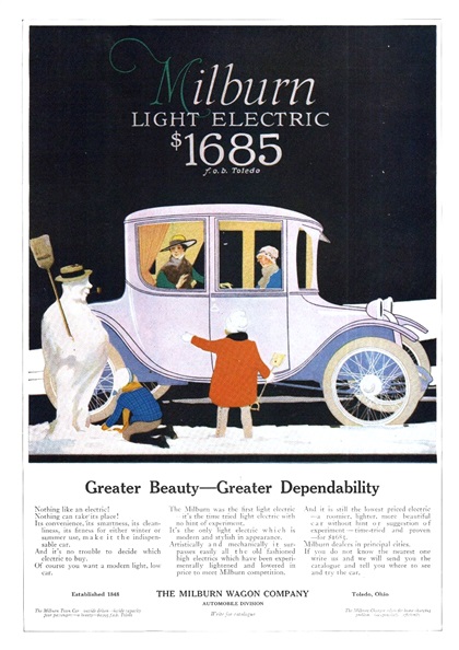 Milburn Light Electric Ad (December, 1916–February, 1917) - Greater Beauty — Greater Dependability