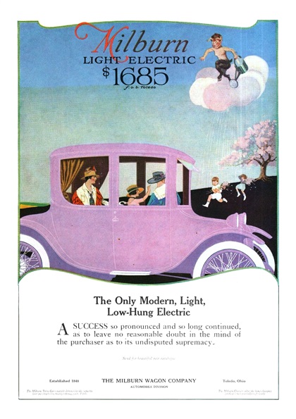 Milburn Light Electric Ad (March–April, 1917) - The Only Modern, Light, Low-Hung Electric