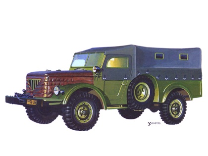 ГАЗ–62 (Экспериментальный многоцелевой автомобиль повышенной проходимости), 1956 – Рисунок А. Захарова / Из коллекции «За рулём» 1984-11