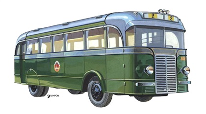 Опытный НИИГТ (Первый отечественный автобус вагонной компоновки), 1937 – Рисунок А. Захарова / Из коллекции «За рулём» 1983-8